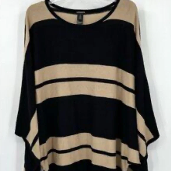 Chico's Size 3 (XL) Black and Tan Sweater Poncho - Picture 2 of 8